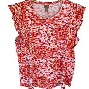 Chico's Top Women's Size 4 Splash Spot Ruffle Sleeve Hot Pepper Scoop Neck NWT